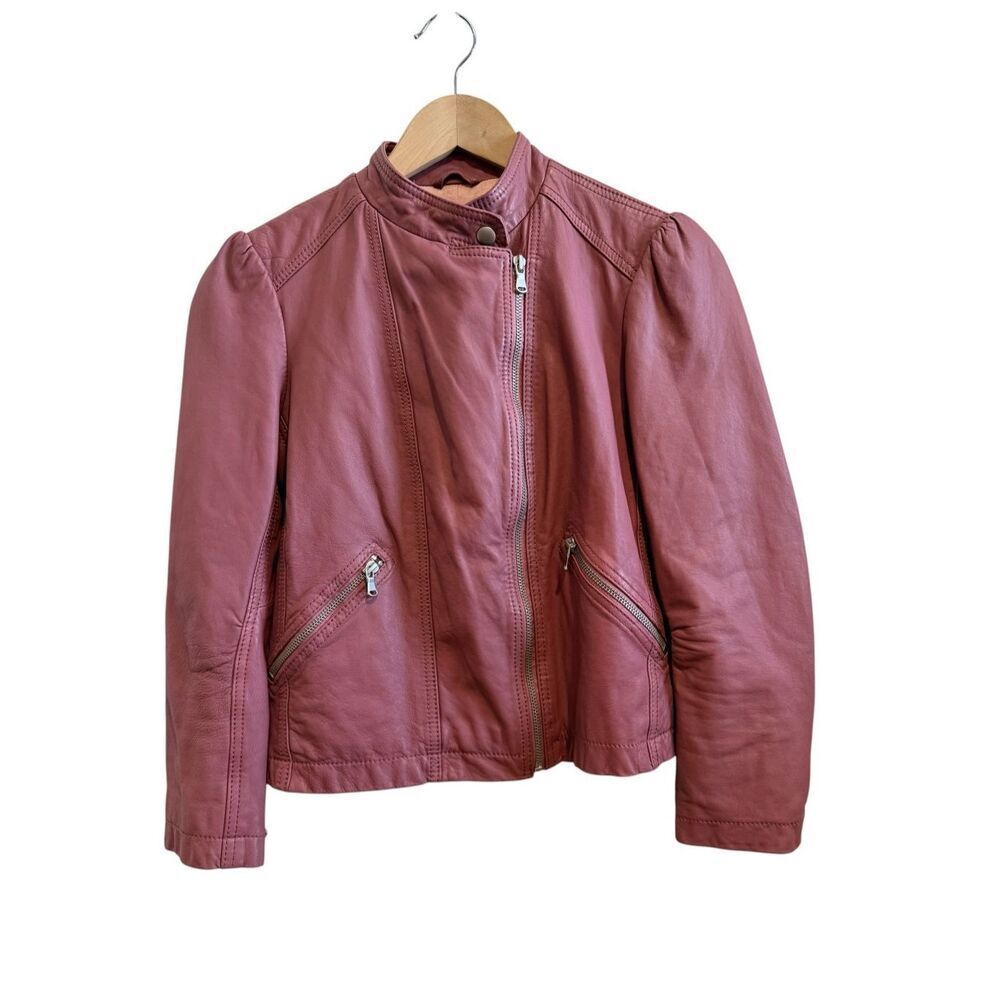 Rebecca Taylor Lamb Leather Mauve Pink Moto Jacket Size 4
